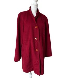 Pierrette Red Swing Coat Large Stand Collar Button Front Pockets Switzerland